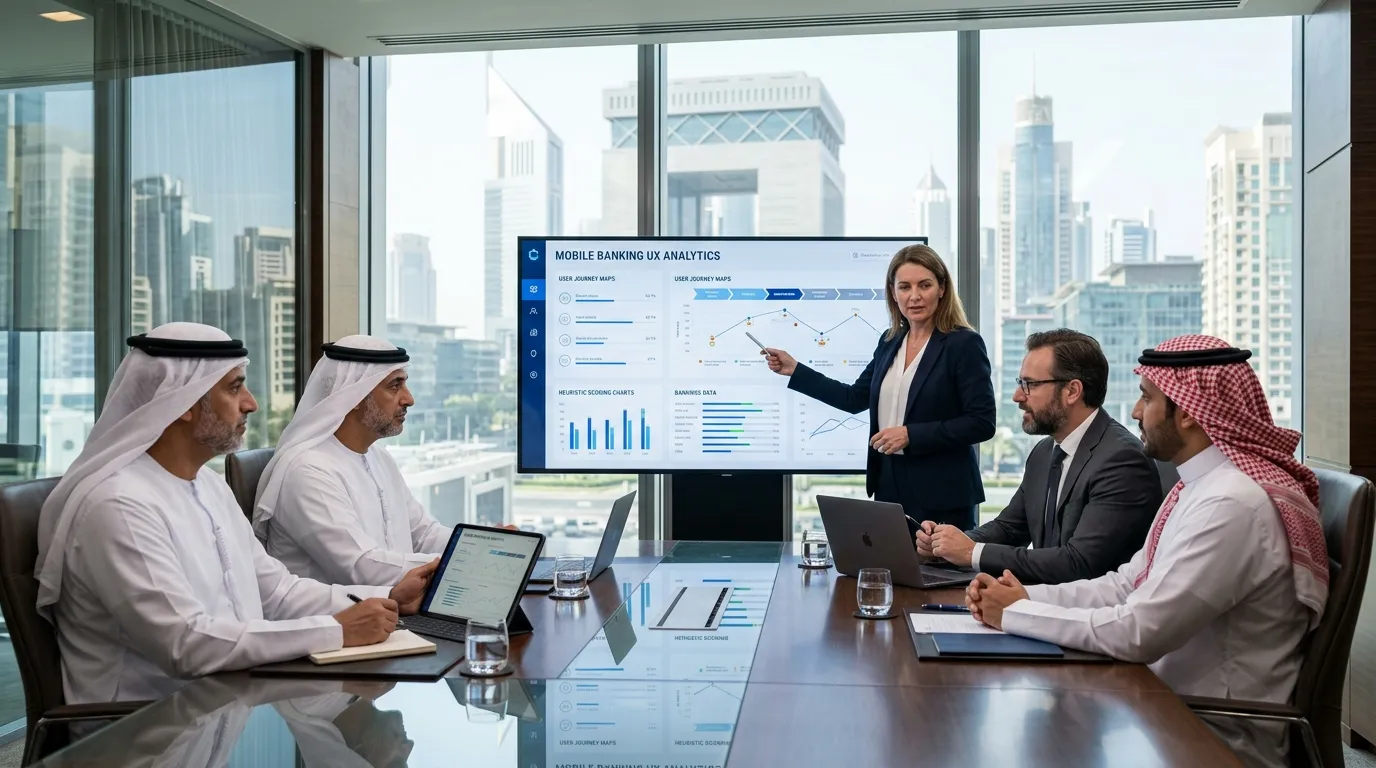 DIFC banking boardroom reviewing neobank CX benchmark